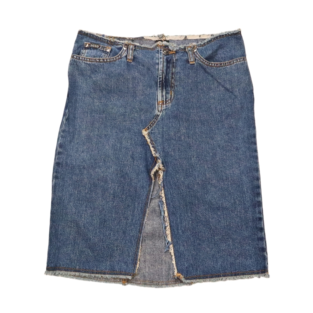 Vintage 90s Y2K XOXO Denim Jeans  Blue Pencil Midi Skirt Size 3/4 100% Cotton